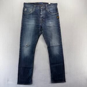 G Star Raw Jeans Men's 33x34 Fits 32x32 Blue Attacc Straight Dark Wash